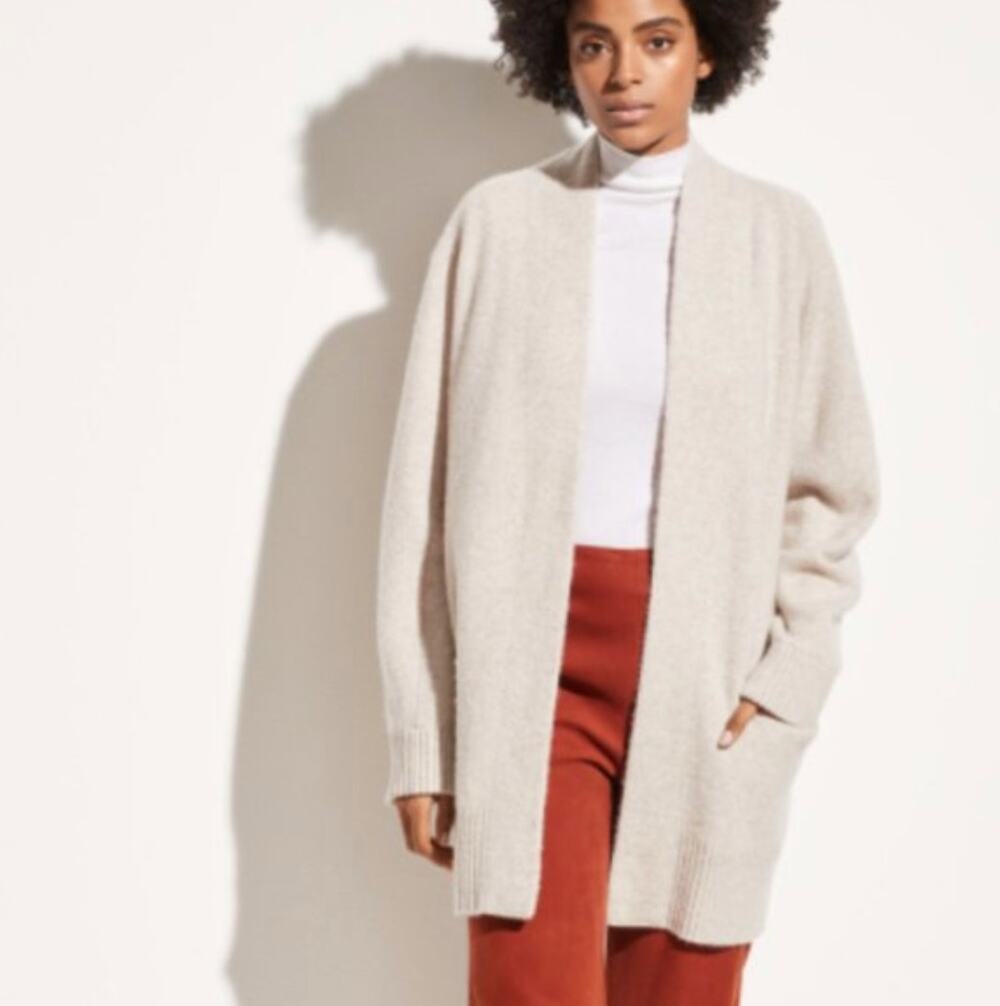 VINCE Raglan Sleeve 100% Cashmere Cardigan Marble Gray Taupe {M34}